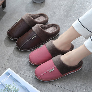 Women PU Leather Warm Winter House Slippers